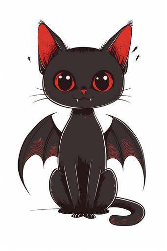 cute illustrated cartoon, cat vampire, spooky vibes, plain white background --ar 2:3 --v 6.0