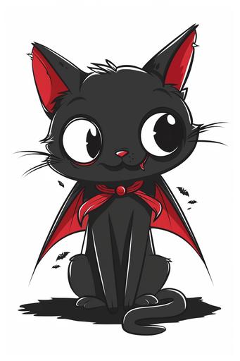 cute illustrated cartoon, cat vampire, spooky vibes, plain white background --ar 2:3 --v 6.0