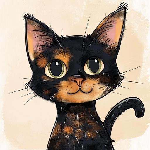,  , black and brown mixed cat , cartoon