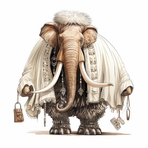 dior mammoth, white background, cartoon style