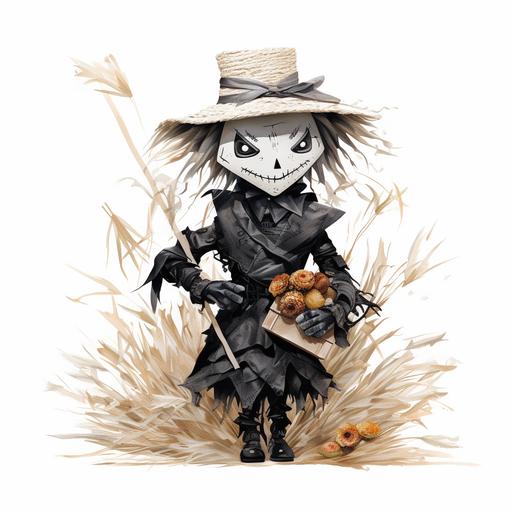 dior scary scarecrow, white background, cartoon style