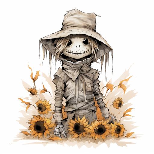 dior scary scarecrow, white background, cartoon style