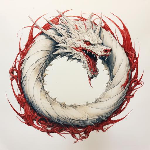 drawing of a minimalist ouroboros as a dragon