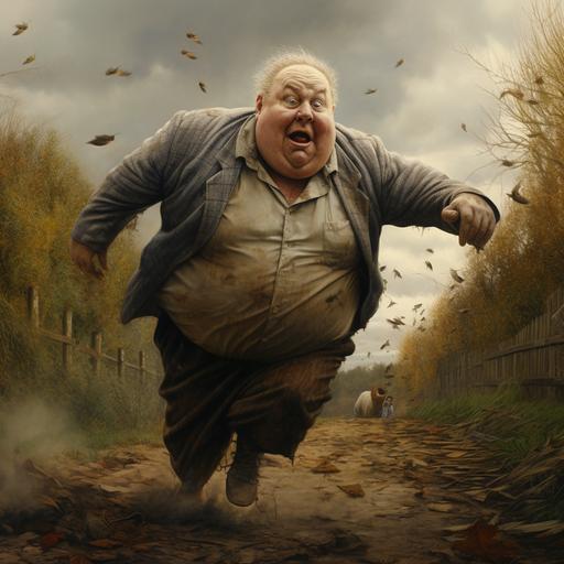 fat creepy old man running away