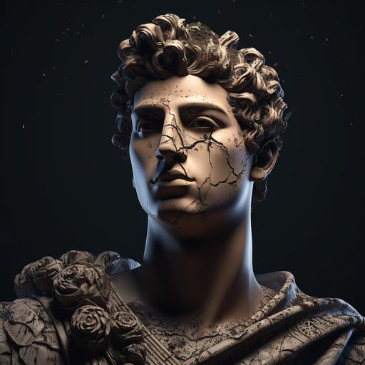 , greek detailed statue using image address face details , sculpture , same face