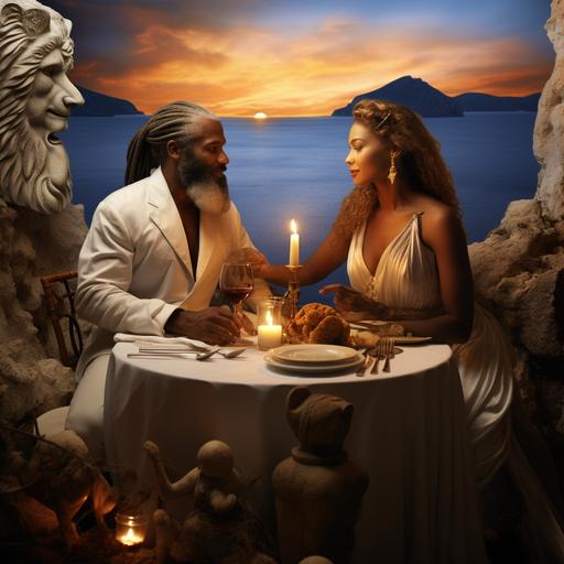 / happy luxury dinner tabel with zeus greece god and afrodit god of love in greece Hi-res--ar 16:9-Image