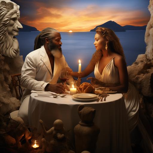 / happy luxury dinner tabel with zeus greece god and afrodit god of love in greece Hi-res--ar 16:9-Image