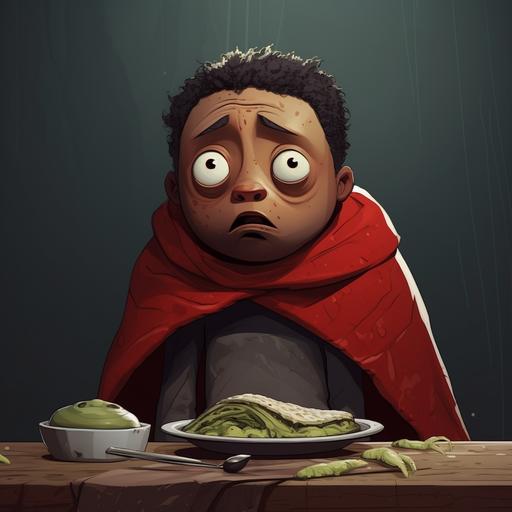 he is hungry and needs food, illustrated animation