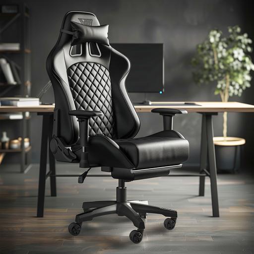 http:// black gaming chair with lines of leather material for catalog on home background