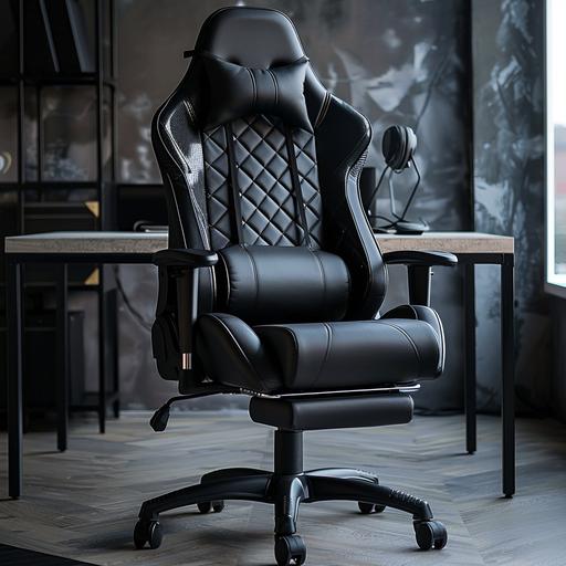 http:// black gaming chair with lines of leather material for catalog on home background --v 6.0