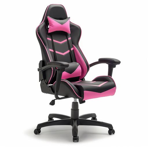 http:// black gaming chair with pink lines made of leather material for catalog on white background --v 6.0
