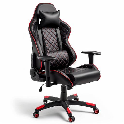 http:// black gaming chair with red lines of leather material for catalog on white background