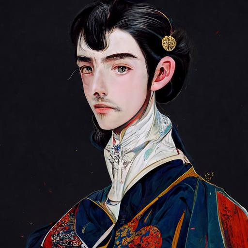 a 17th century male nobility in anime manga style by artstation, pixiv,deviantart and trending , james jean style,Chengwei Pan style