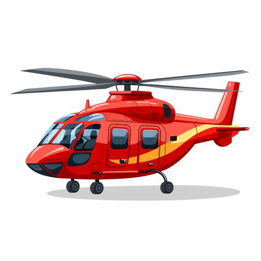 illustration of a red medical rescue helicopter , for children 2 years old, flat design, white background, contoured figure
