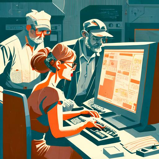 illustration, people working on a computer