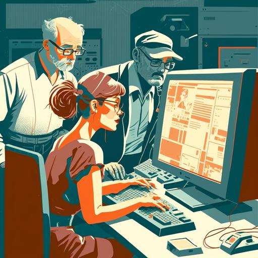 illustration, people working on a computer