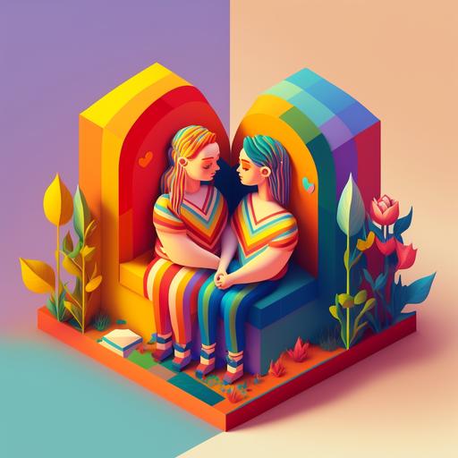 isometric illustrations 3d pride lesbian in a soft colorful world
