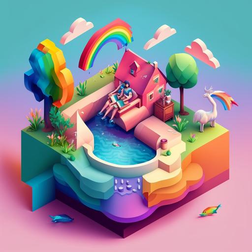 isometric illustrations 3d pride lesbian in a soft colorful world