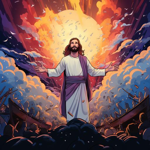 jesus calms the storm colorful cartoon