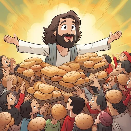 jesus multiplies bread colorful cartoon