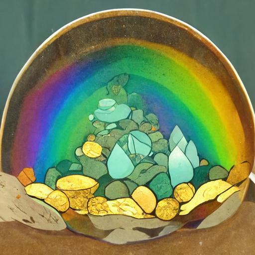 leprauchaun rainbow , style cartoon , diamonds pot , pot of gold , 8k