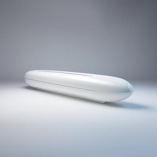 long white plastic coffin with rounded ends, futuristic
