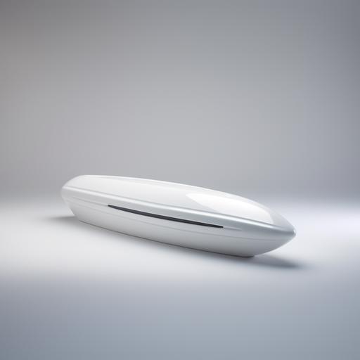 long white plastic coffin with rounded ends, futuristic