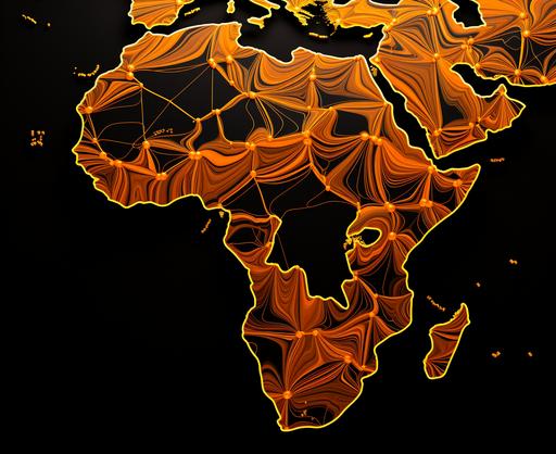 map of Africa orange and gold with black lines dividing the 54 countries, --ar 45:37