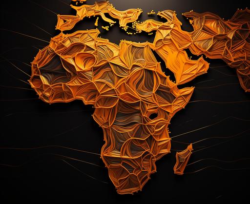 map of Africa orange and gold with black lines dividing the 54 countries, --ar 45:37