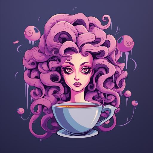 medusa drinking tea cartoon styles