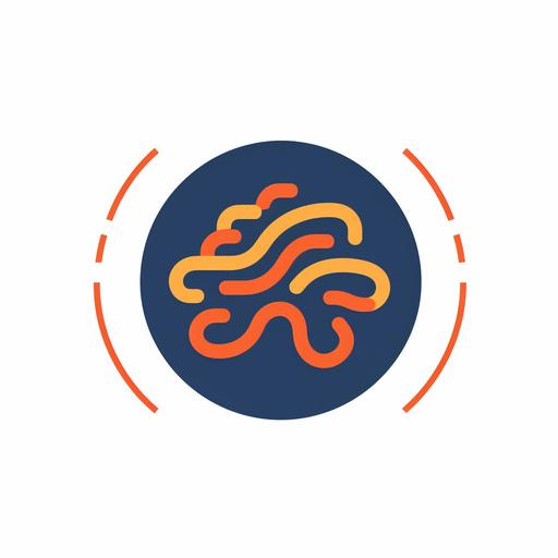 flat icon, brain with rewind symbol, dark blue and orange, white background --v 5.1