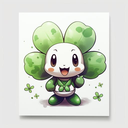 pokemon 4 leaf clover white background, cartoon style
