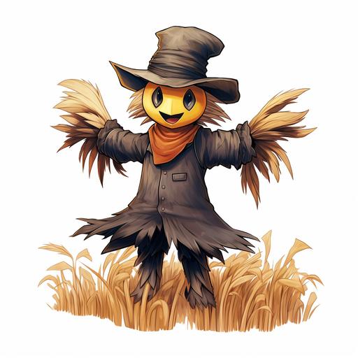 pokemon scarecrow white background, cartoon style