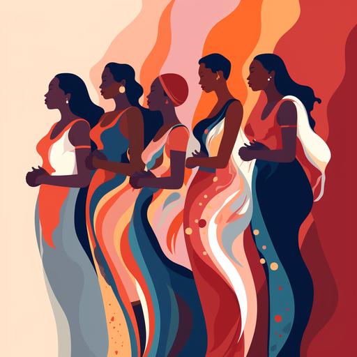 : pregnant women of different ethnicities, holding their bellies, in a bright abstract vector art style minimalist illustration