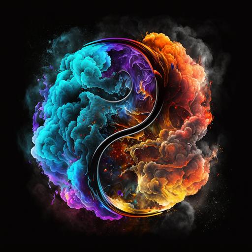 psychedelic nebula, double-B logo, black background