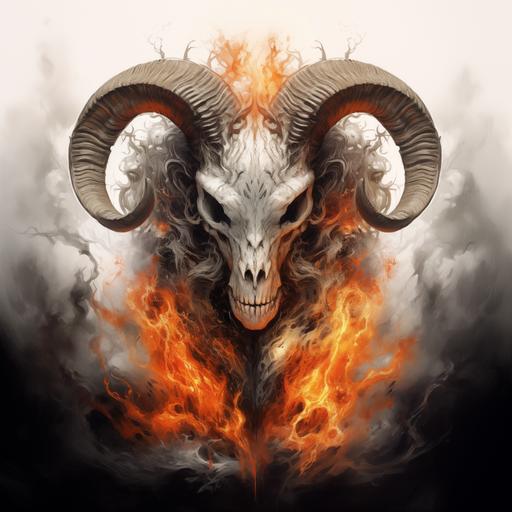 ram skull on fire half evil and half good