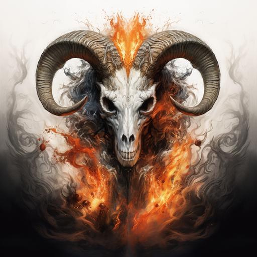 ram skull on fire half evil and half good