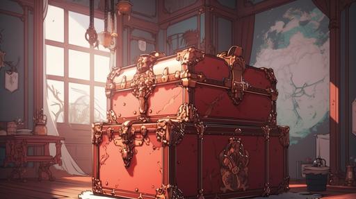 , red ancient box , anime style , --v 5.0 --ar 16:9