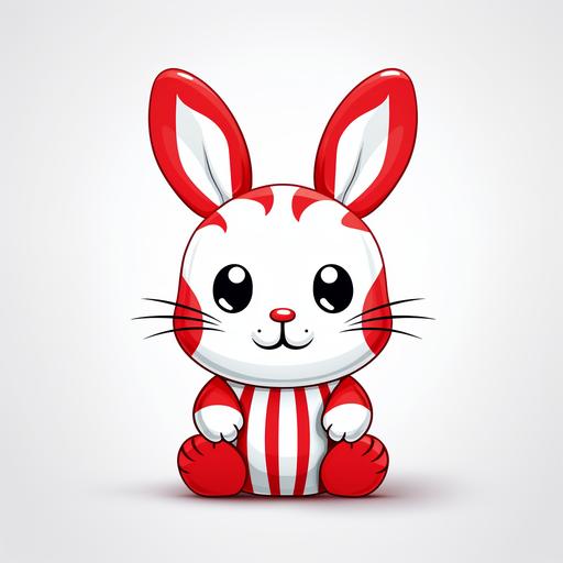red and white bunny, white background, cartoon style