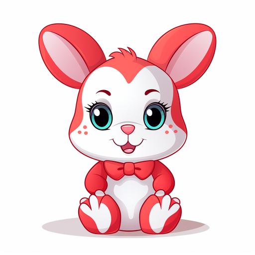 red and white bunny, white background, cartoon style