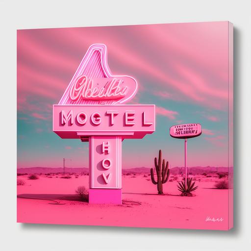 retro cherry motel neon sign in a pink desert