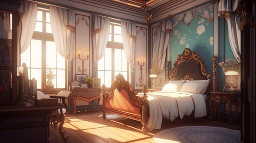 , royal room, bedroom, anime style , --ar 16:9 --v 5.0