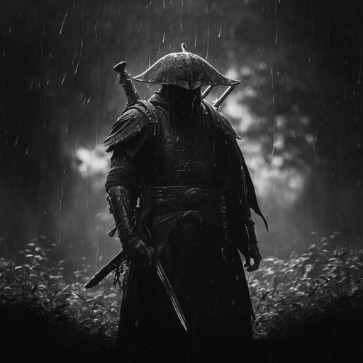 samurai, japan, black and white, rain, katana, death, assasin, wallpaper, 4k, hd