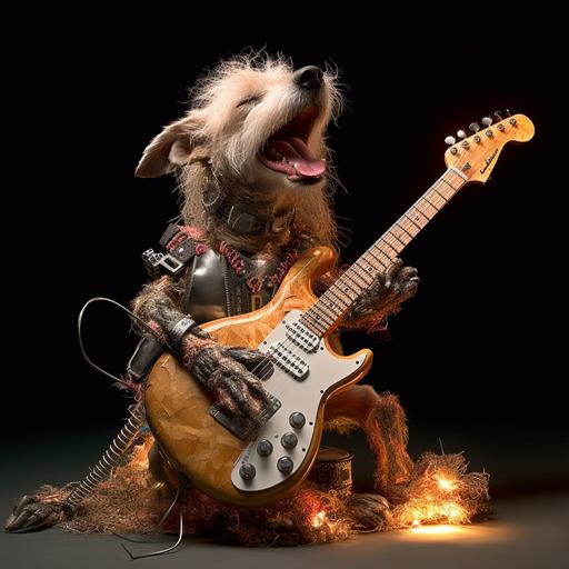 perro salchicha tocando la guitarra electrica