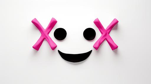 smiley face outline with x for eyes. white background, black and pink --ar 16:9