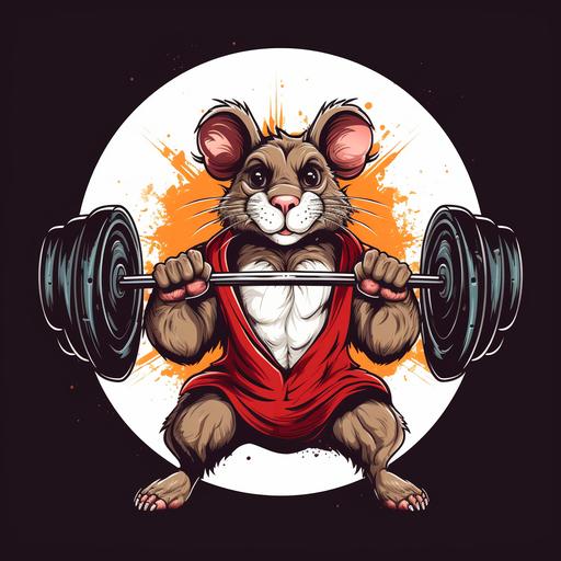 super muscular gym rat lifting weights, simple logo