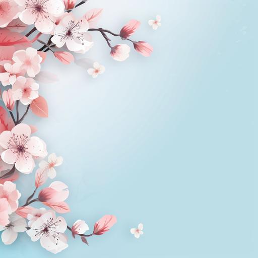 , wedding background, floral, sweet, love, light blue and pink, some small flower on the two side corner, simple, 2D, — ar 16:9