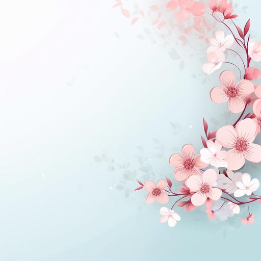 , wedding background, floral, sweet, love, light blue and pink, some small flower on the two side corner, simple, 2D, — ar 16:9