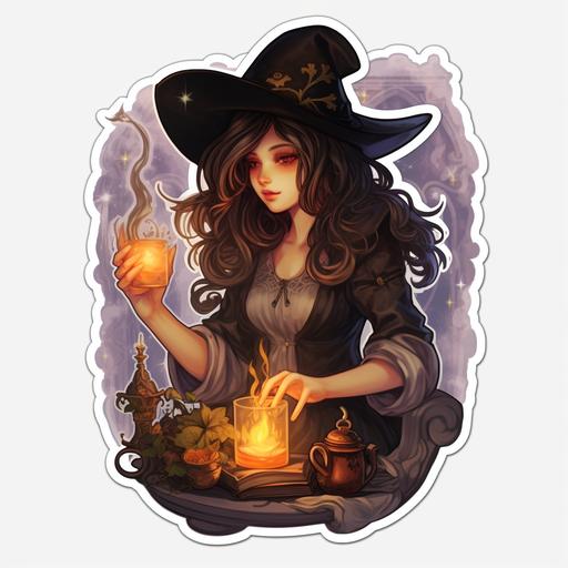 young witch prodigy casting a spell, who has a kind heart, sticker