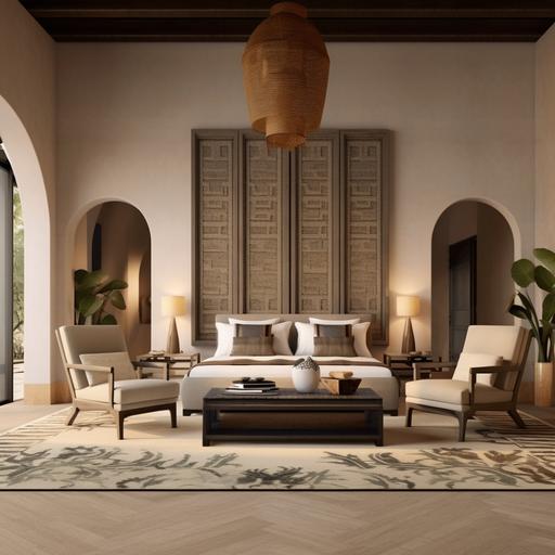 . african rug. restoration hardware furniture. large master bedroom suite. african style floor rug. limestone floor--s 750